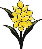 A simple, charming illustration of a yellow flower with green leaves, perfect for adding a touch of nature to your designs vector