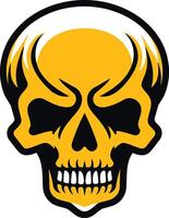 A bold and graphic illustration of a skull, rendered in a striking yellow and black color scheme vector
