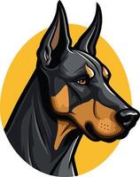 A fierce and loyal doberman pinscher head, illustrated in a bold cartoon style vector