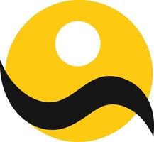 Abstract logo design featuring a yellow circle with a black wave and white circle inside vector