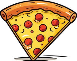 A cartoon illustration of a delicious pizza slice, perfect for branding, social media, or adding a playful touch to your design projects vector