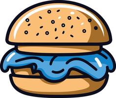 A cartoon illustration of a juicy burger with blue cheese, perfect for adding a fun and whimsical touch to your food-related designs vector