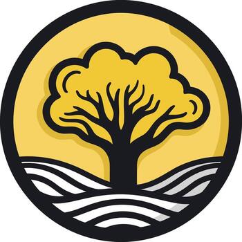 Simple Tree in a Circle with a Field of Yellow vector