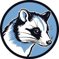 A bold and graphic illustration of a raccoon's head in a circular frame, perfect for logos, branding, and designs that need a touch of wildlife vector