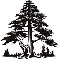 A dramatic silhouette of a majestic evergreen tree with thick branches and a sturdy trunk vector