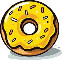 A cheerful, cartoon-style illustration of a yellow glazed donut with sprinkles, perfect for bakery branding, social media, or food-related projects vector