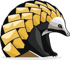 A stylized, cartoonish illustration of a pangolin with a yellow and black patterned shell vector