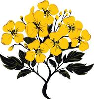 A delicate cluster of yellow flowers with black stems and leaves, perfect for adding a touch of natural beauty to your designs vector