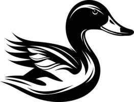 A bold black and white illustration of a stylized duck, perfect for logo design, tattoo art, or any project requiring a unique and striking avian image vector