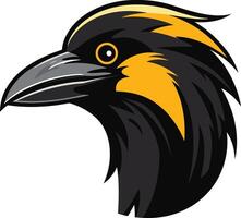 A striking illustration of a black raven's head with a yellow crest vector