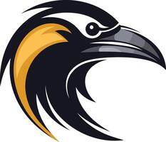 A bold, dynamic logo featuring a stylized black and yellow bird head with a sharp beak vector