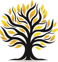 Stylized black tree with yellow leaves, perfect for logo design, branding, or website graphics vector