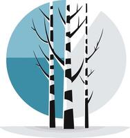 Abstract Birch Trees against a Blue and Grey Circular Background vector