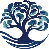 A stylized blue tree with intricate branches, set against a white background, perfect for creating a logo or branding for nature-related businesses or organizations vector