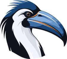 Bold and graphic illustration of a toucan's head, perfect for logo design, branding, and tropical-themed projects vector