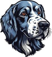 A striking illustration of a black and white dog, featuring a close-up of its head with a soulful expression vector