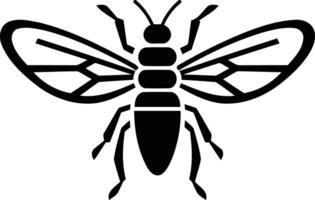 A simple, bold, black and white silhouette of a bee with outstretched wings vector