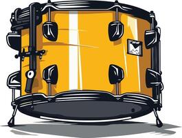 A vibrant yellow snare drum with black accents, isolated on a white background vector