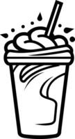 A simple black and white line drawing of a milkshake with a straw vector