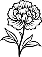 Elegant line art illustration of a single peony flower with leaves, perfect for floral design, branding, and invitations vector