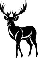 Black and white silhouette of a majestic stag with large antlers vector