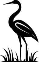 A simple yet elegant silhouette of a crane standing in grass, perfect for logo design or branding vector