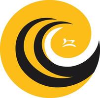 Abstract logo design with a yellow circle and a black wave shape, creating a dynamic and modern visual vector