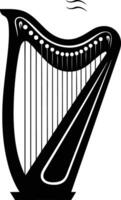 A simple black and white silhouette of a harp vector