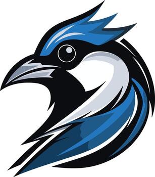 un negrita y dinámica logo presentando un estilizado azul arrendajo con afilado, angular líneas vector