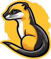 A bold and playful illustration of a yellow-furred ferret sitting with its tail curled behind it vector