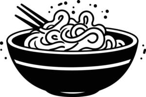 A simple, hand-drawn illustration of a bowl of noodles and chopsticks vector
