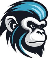 Cool and stylized illustration of a monkey head with a blue mohawk vector