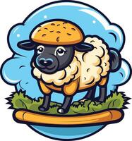 Cute Sheep with Burger Bun on Its Head vector