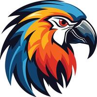 A bold and colorful illustration of a parrot's head, perfect for logo design, mascot creation, or branding vector