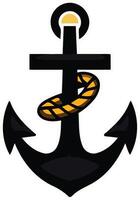 A classic black anchor with a yellow rope wrapped around the top, perfect for nautical themes, branding, and designs vector