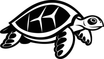 Black and white illustration of a turtle in a simple, cartoon style vector