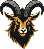 Powerful and majestic mountain goat head with sharp horns vector