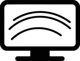 Simple black and white icon representing a computer monitor with three curved lines vector
