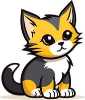 Cute cartoon cat with big eyes, sitting with a friendly expression vector