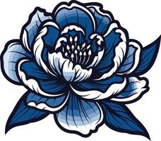 Elegant blue and white peony flower illustration, perfect for designs needing a touch of floral sophistication vector