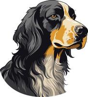 A close-up illustration of a black and tan spaniel dog with a friendly expression vector