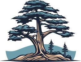 Vintage illustration of a majestic pine tree with a thick trunk and sprawling branches vector