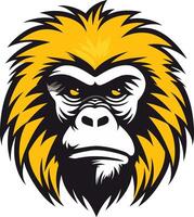 A fierce and stylized illustration of a gorilla's face, featuring bold lines and a striking yellow mane vector