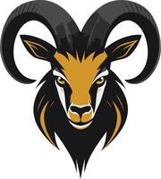 A powerful and striking illustration of a ram's head, featuring a bold black silhouette with golden accents vector
