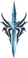 A sharp, geometric, and abstract design depicting a stylized sword with tribal elements, ideal for gaming, sports, and branding vector