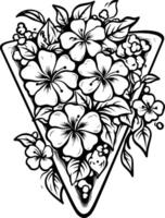 Black and white tattoo design of delicate flowers in a geometric triangle, perfect for body art inspiration or design projects vector
