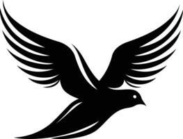 Stylish black and white illustration of a dove in flight, perfect for logo design, branding, or graphic design projects vector