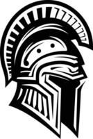 A bold and striking black and white illustration of a spartan helmet, perfect for branding, logos, and design projects vector