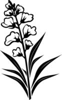 Simple, elegant black and white illustration of a flower with long leaves, perfect for creating logo designs, invitations, or branding materials vector