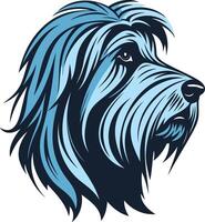 A detailed and stylized illustration of a dog's head, featuring a blue and black color scheme vector